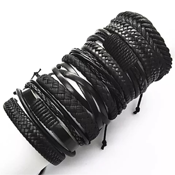 10 PIECE WOVEN LEATHER BRACELETZ - Crow - Picture 10 of 10